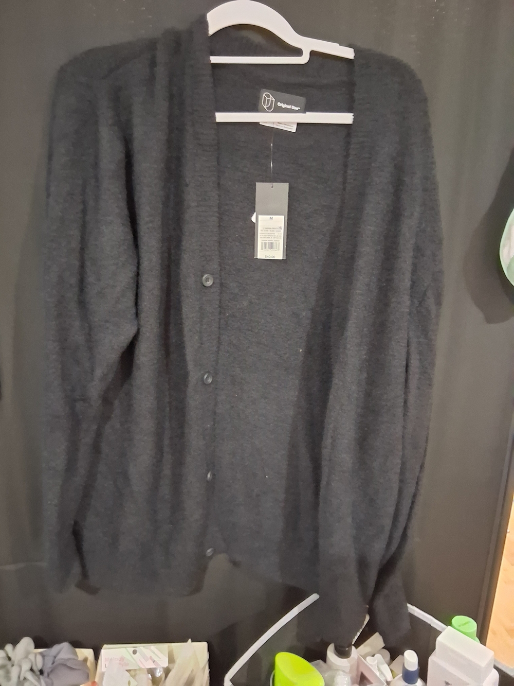 Original Use Men's Dark Charcoal Button Cardigan